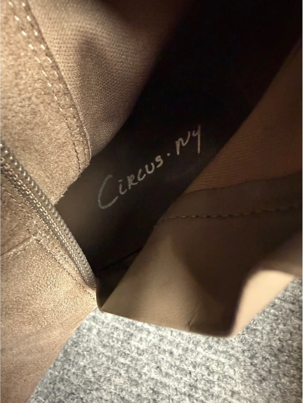 Circus NY Taupe Knee High Boots Block Heel Stretch Zip Women’s Size 8.5 M